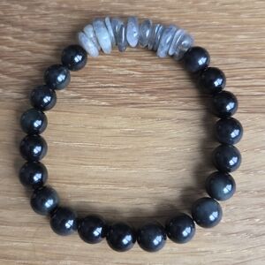 Labradorite & Rainbow Obsidian Beads Bracelet, Stretch, Hand Crafted